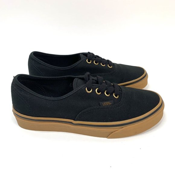 Vans Shoes - Vans Gum Authentic Trainers Black Rubber Gold Eyelet Unisex Womens 7.5 Mens 6
